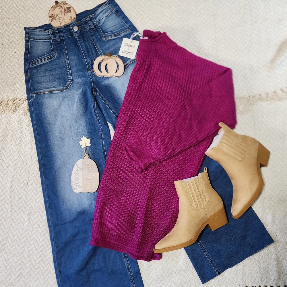 DAVI & DANI Purple Crew Neck Boho Sweater Shacket
